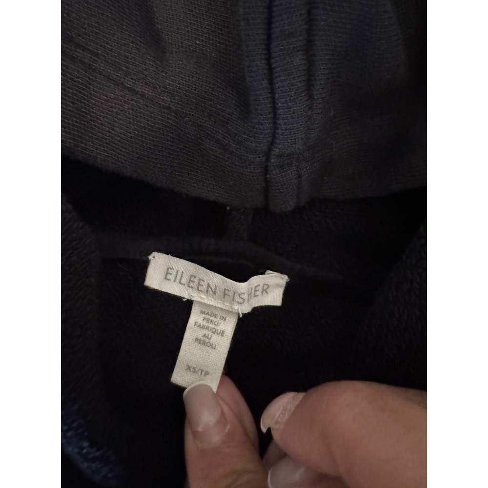 Eileen Fisher Black Organic Cotton Fleece Oversized Hoodie Tunic XS k3 - Picture 6 of 8